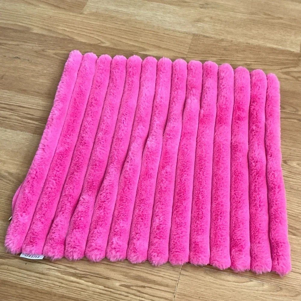 Bright Pink Plush Lumbar Pillow Cover Faux‎ Fur Cozy Decorative Accent